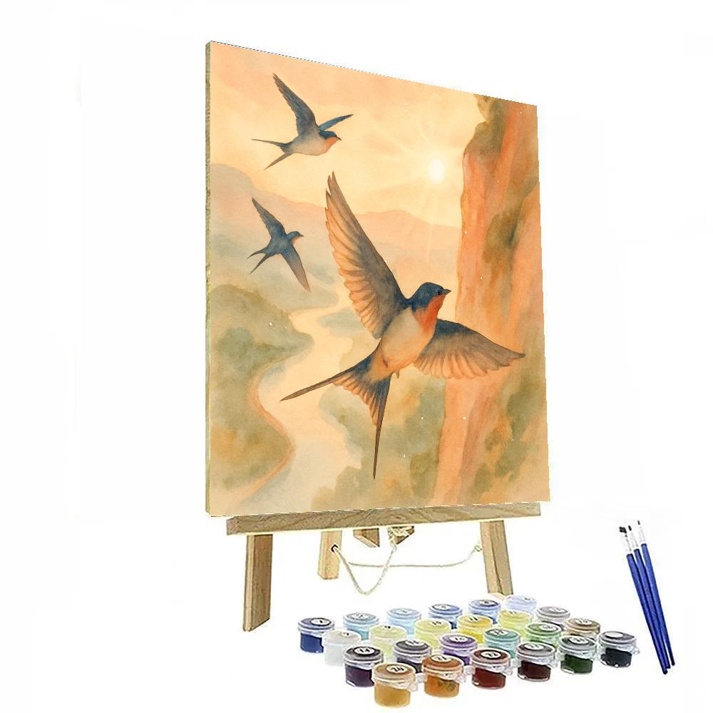 Apricot Dawn For The Cliffside Swallows paint by number