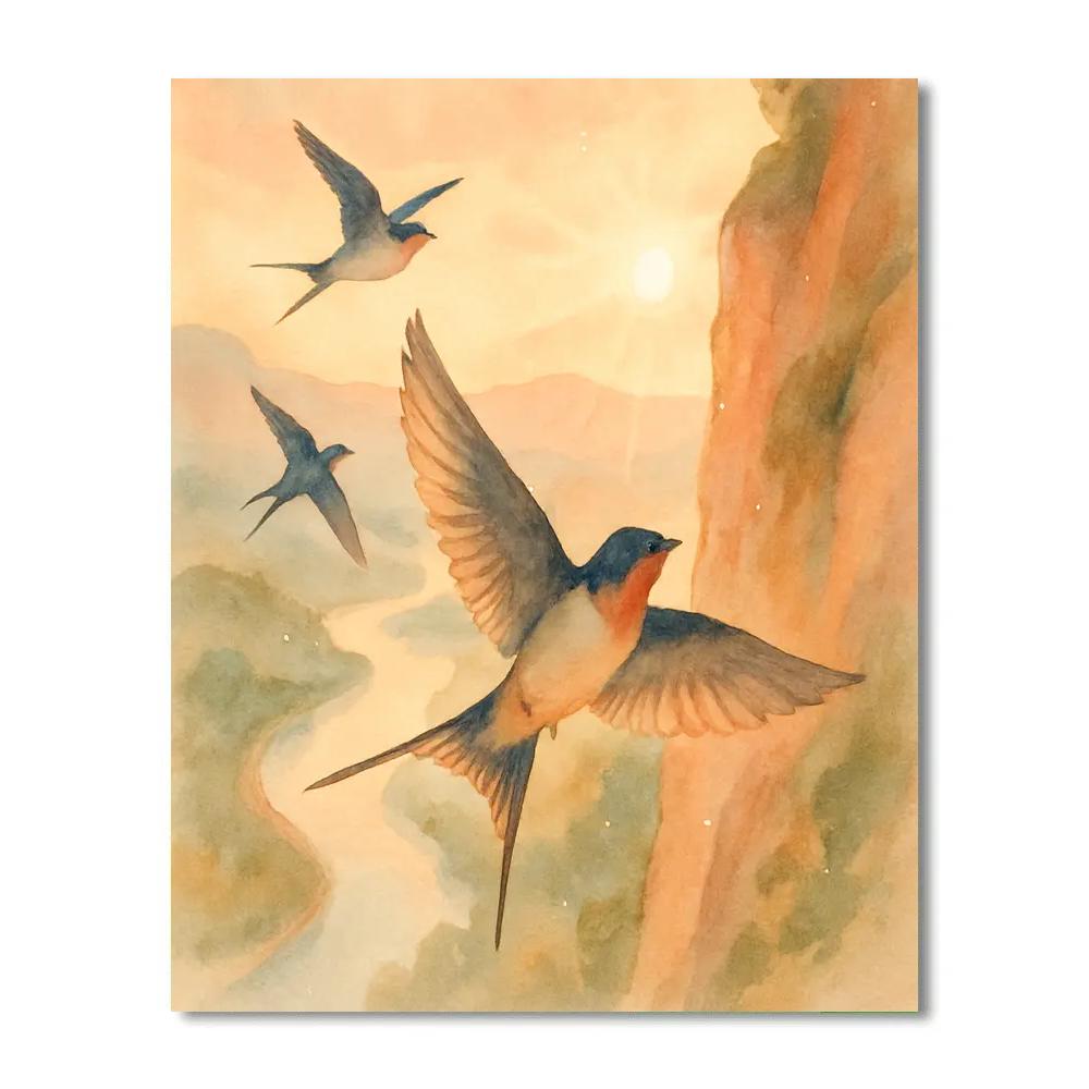 Apricot Dawn For The Cliffside Swallows paint by number