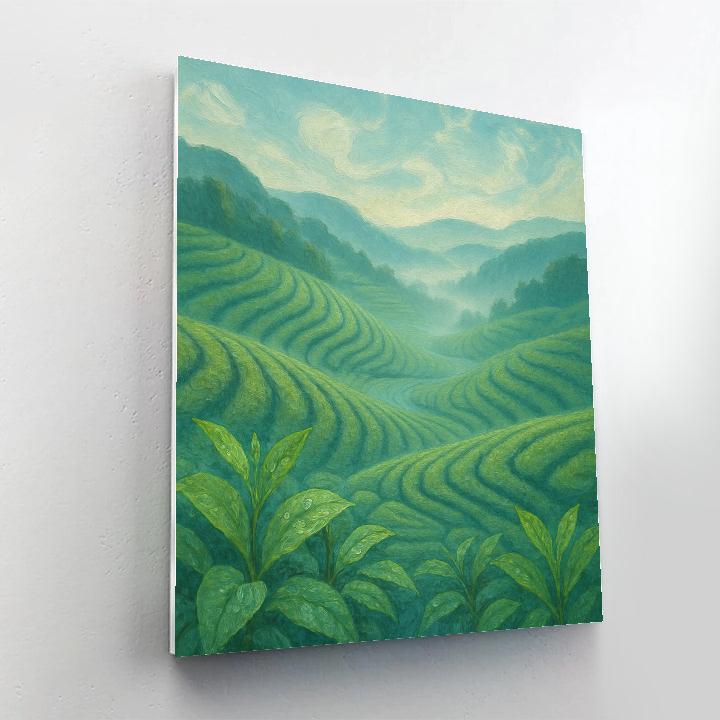 Misty Tea Fields Under A Winding Sky paint by number