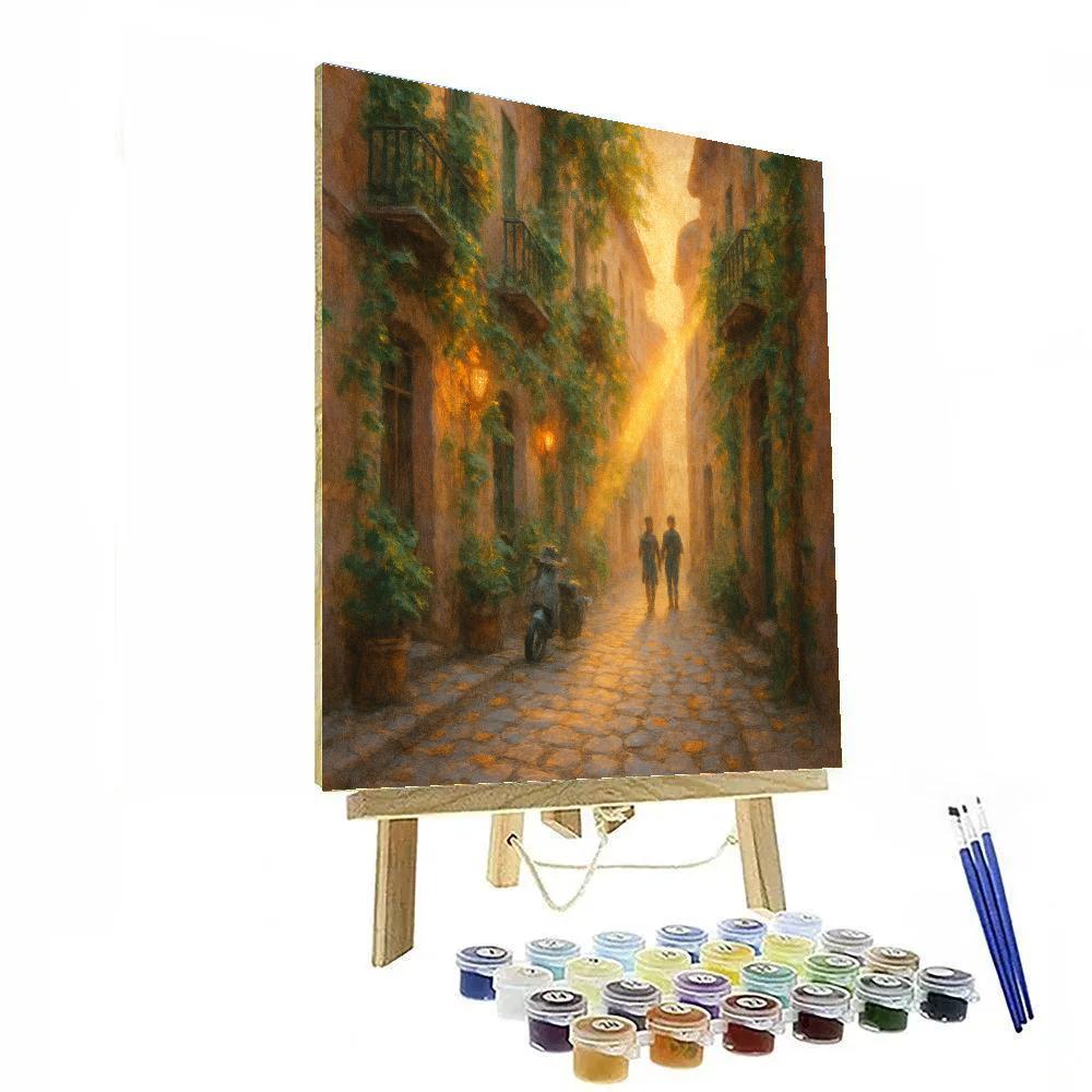 Golden Hour Alley With Leafy Balconies Numbered painting kits