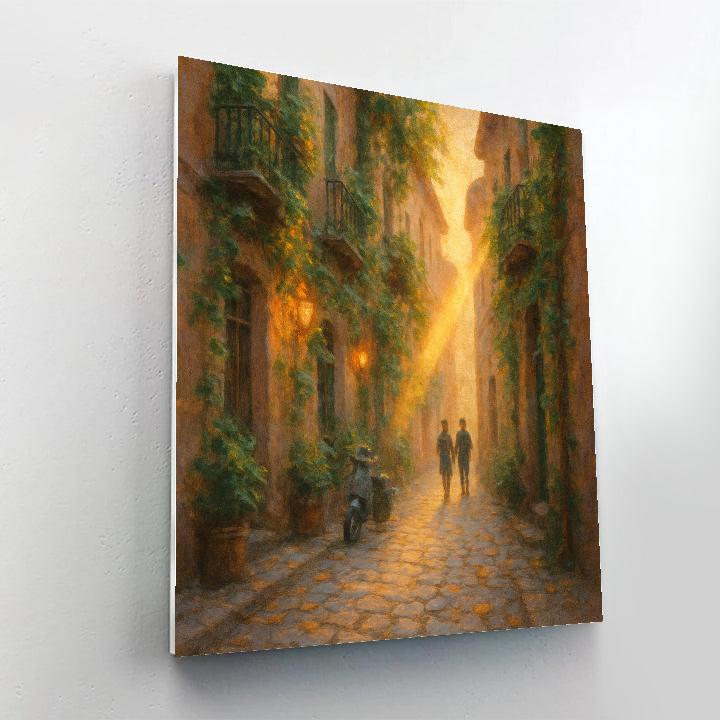 Golden Hour Alley With Leafy Balconies Numbered painting kits