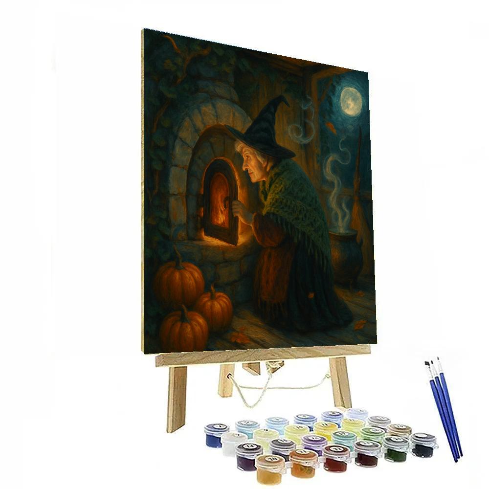 The Witchs Cottage Bread Oven Moonlight painting number kit