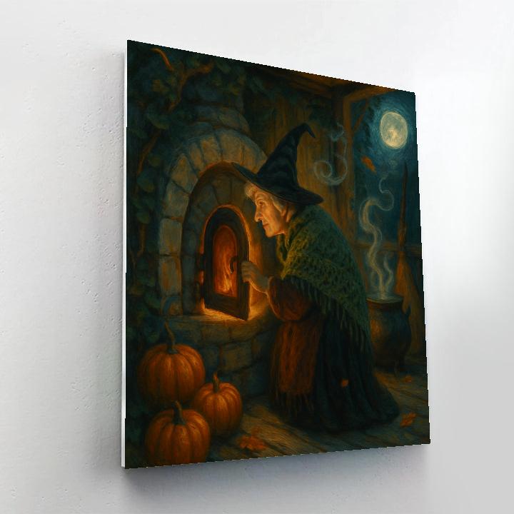 The Witchs Cottage Bread Oven Moonlight painting number kit