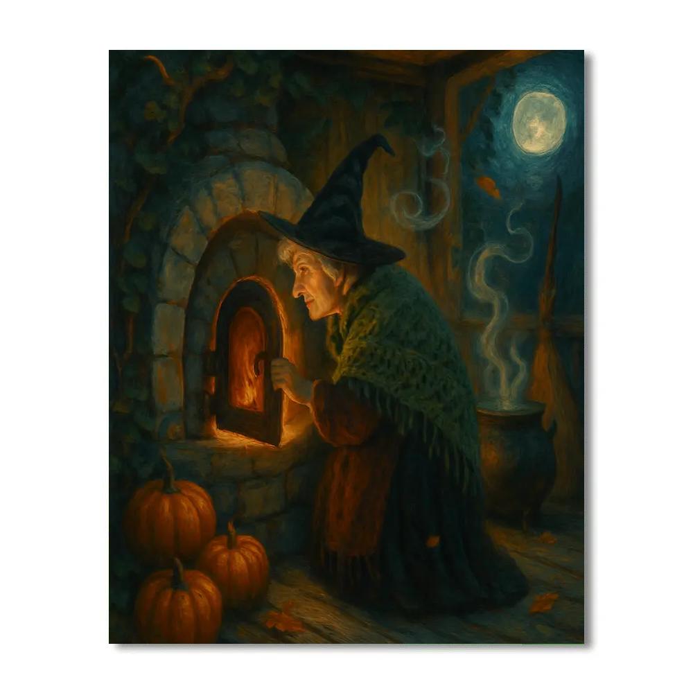 The Witchs Cottage Bread Oven Moonlight painting number kit