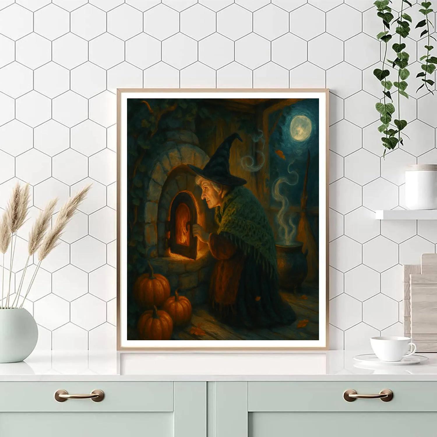 The Witchs Cottage Bread Oven Moonlight painting number kit