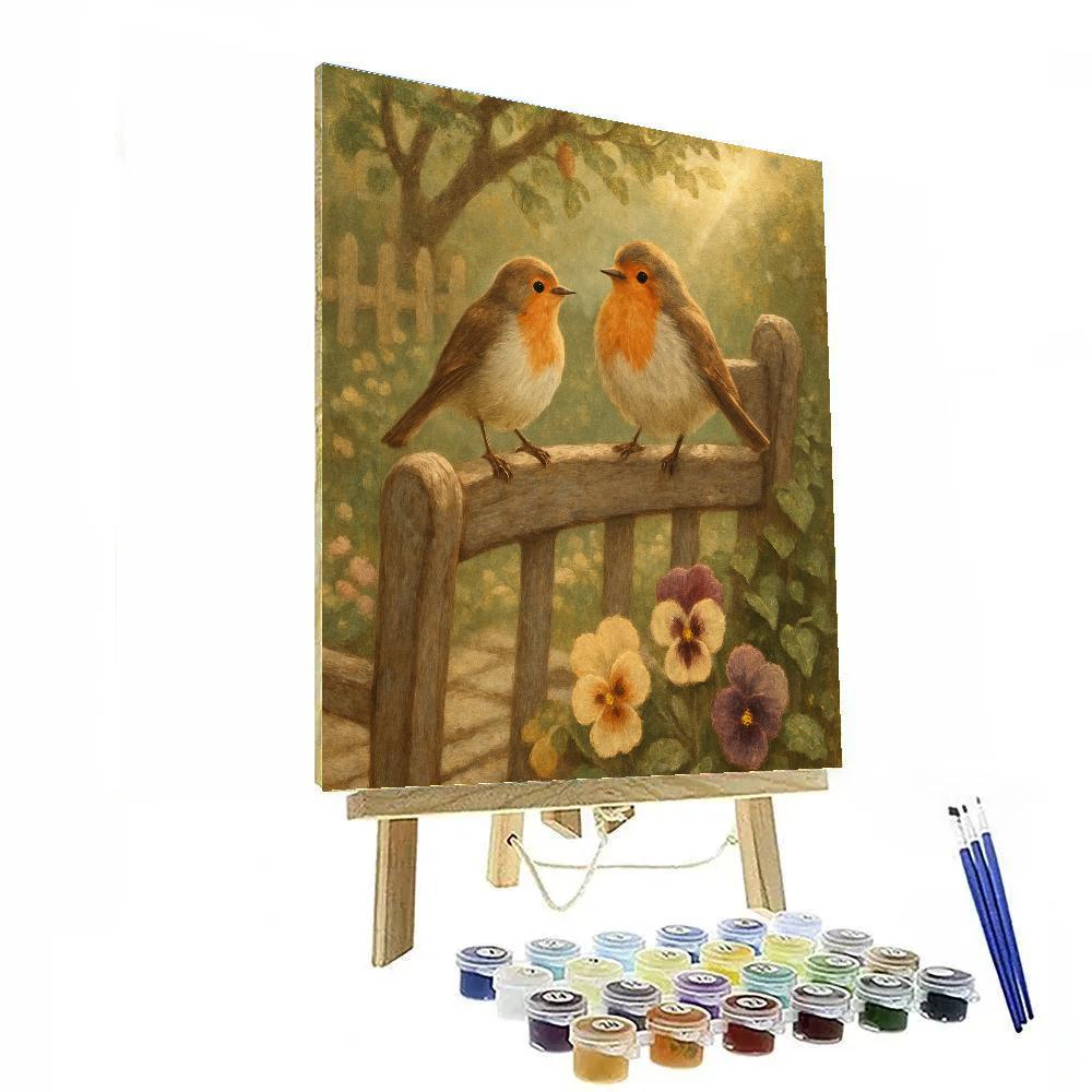 Garden Bench Tea Time With Robins Painting by numbers kit