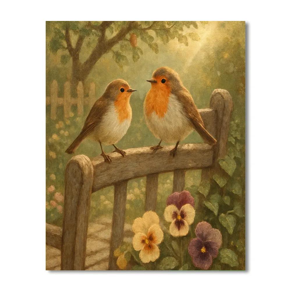 Garden Bench Tea Time With Robins Painting by numbers kit
