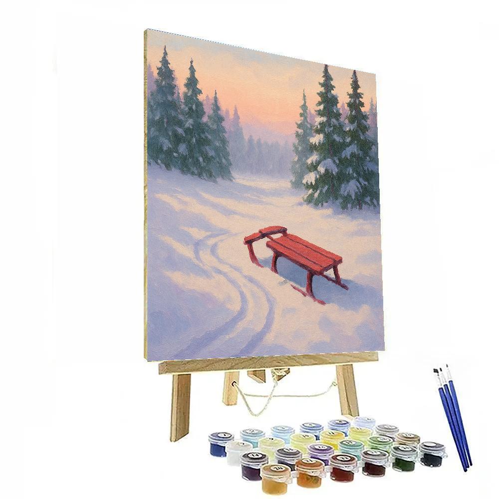 Crimson Sled By The Silent Pine Meadow Number painting