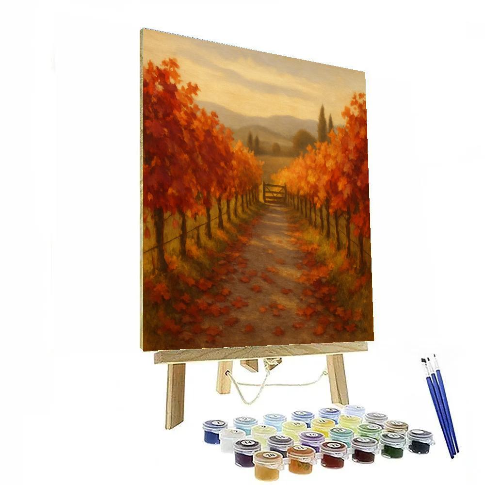 Autumn Vineyard Lane With Copper Leaves painting number kit