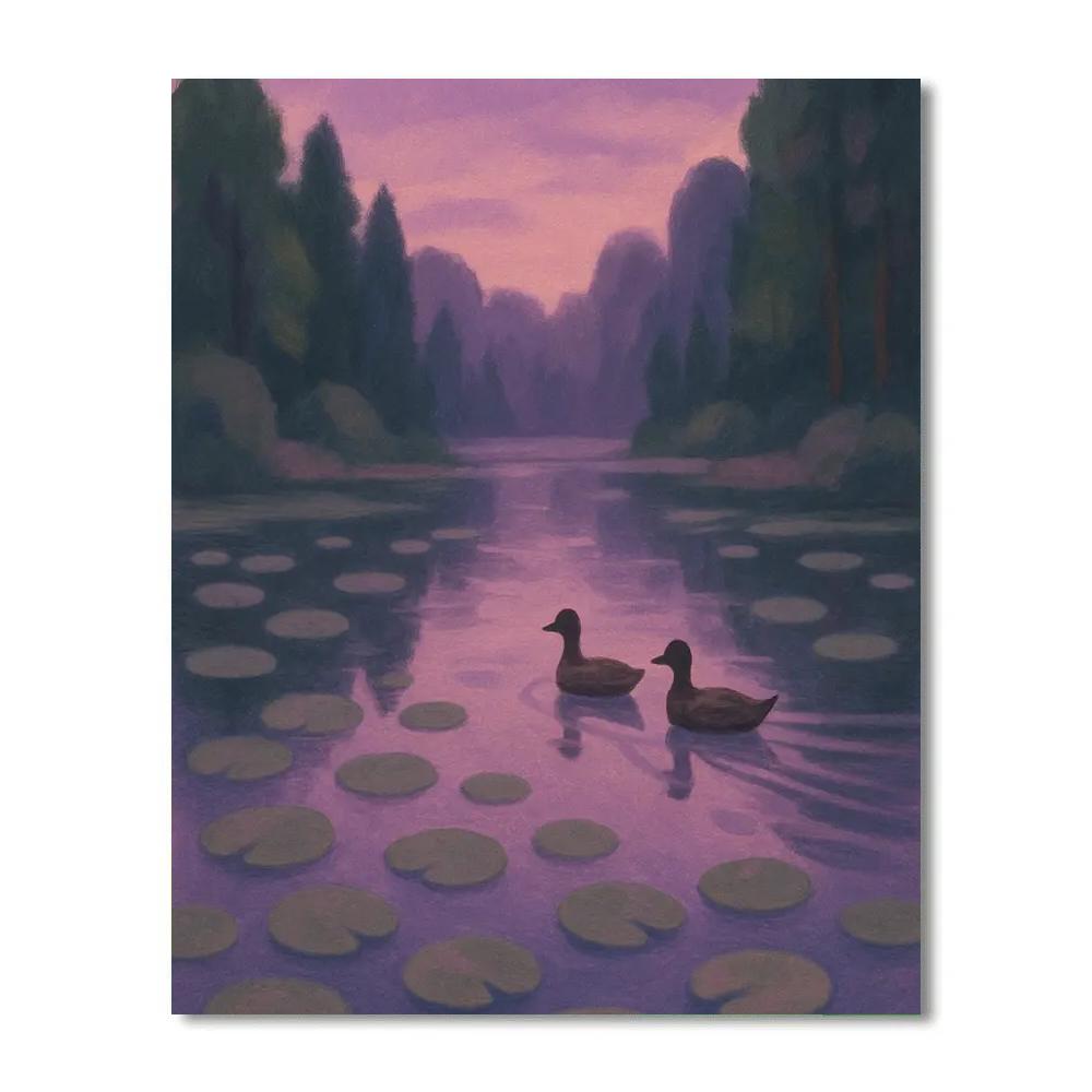 Lavender Twilight Over Lily Pads Paint by numbers art