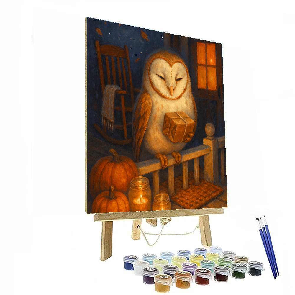 Autumn Porch With Owl Post And Candle Jars DIY paint by numbers