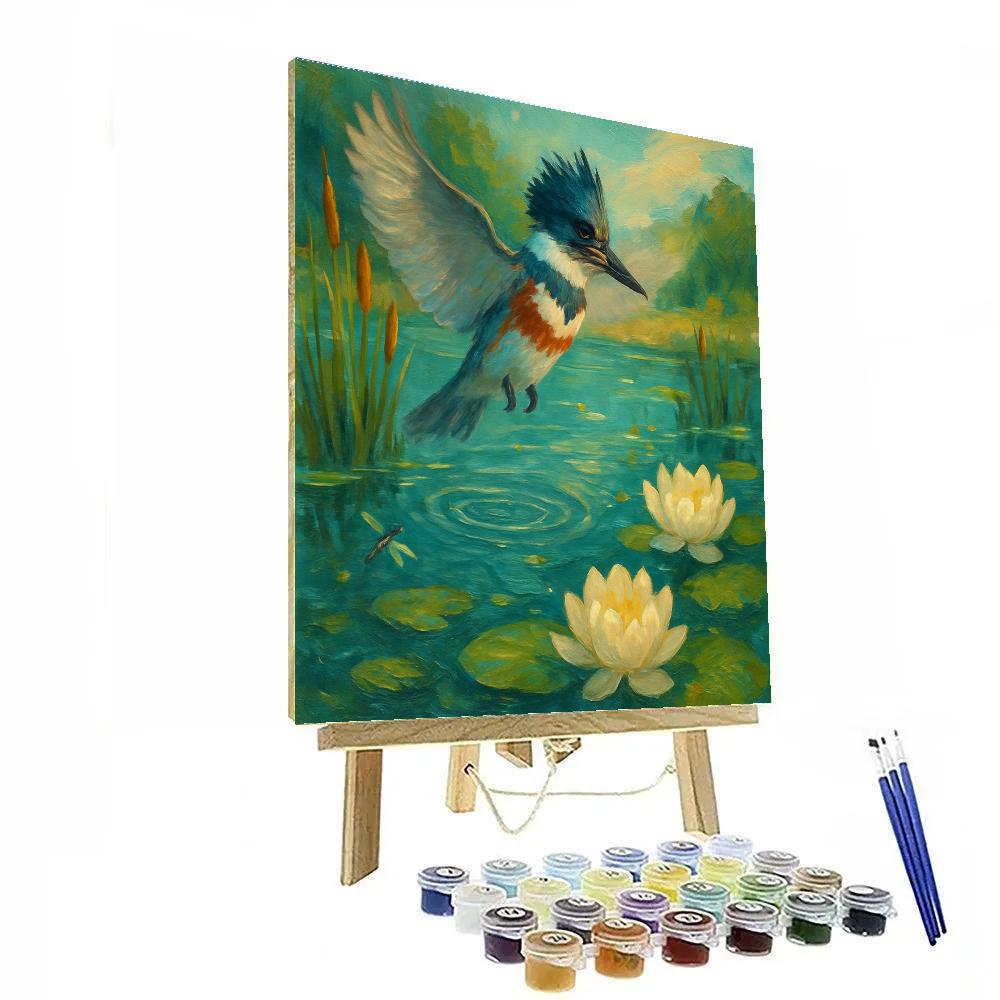 Peacock Blue Kingfisher Over The Lily Pool Paint by numbers kits