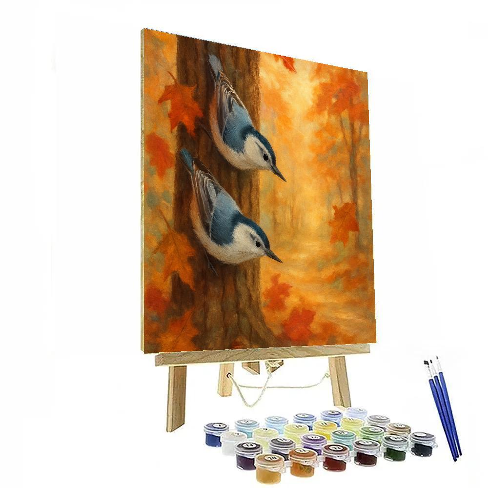 Autumn Quilt Colors And The Nuthatch Pair paint by number