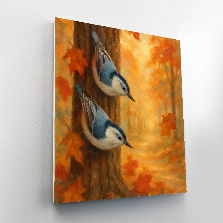 Autumn Quilt Colors And The Nuthatch Pair paint by number