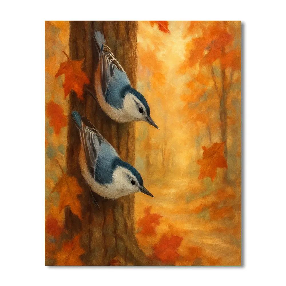 Autumn Quilt Colors And The Nuthatch Pair paint by number