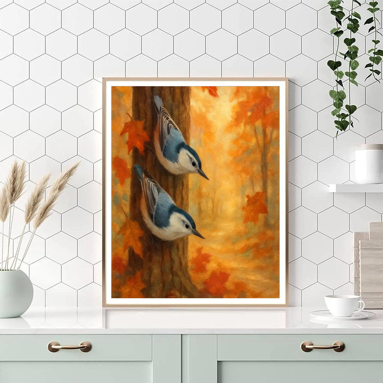 Autumn Quilt Colors And The Nuthatch Pair paint by number