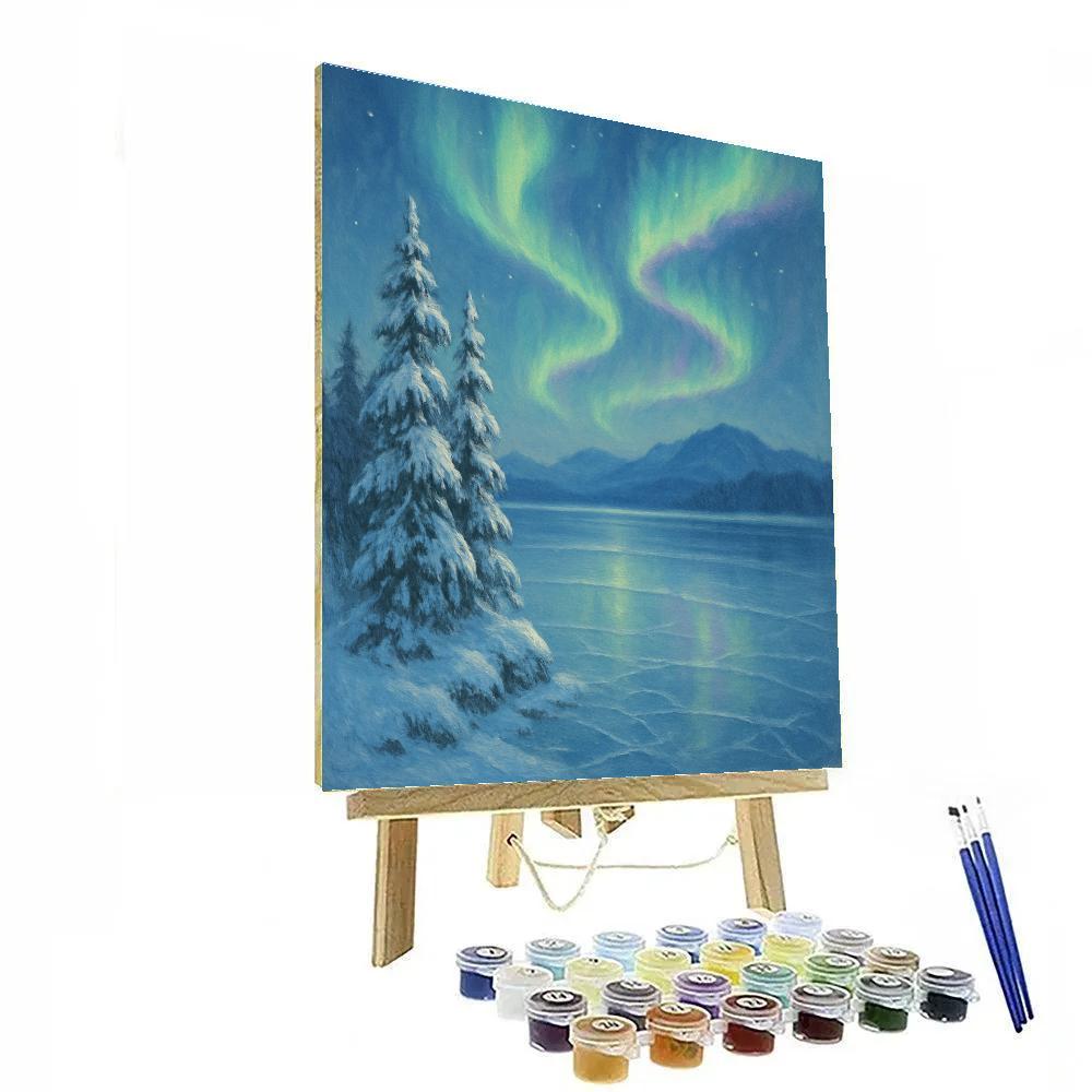 Frozen Lake With Aurora Reflection Ribbons paint by numbers