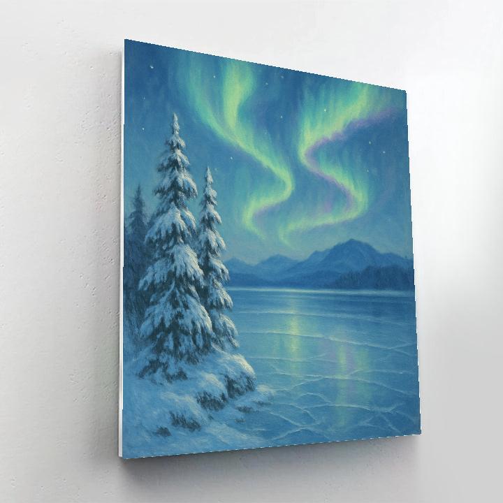 Frozen Lake With Aurora Reflection Ribbons paint by numbers