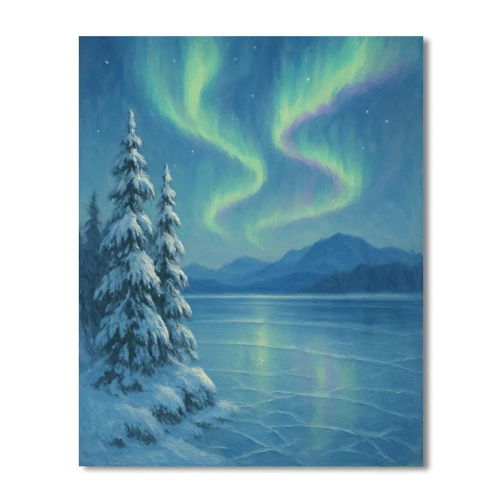 Frozen Lake With Aurora Reflection Ribbons paint by numbers