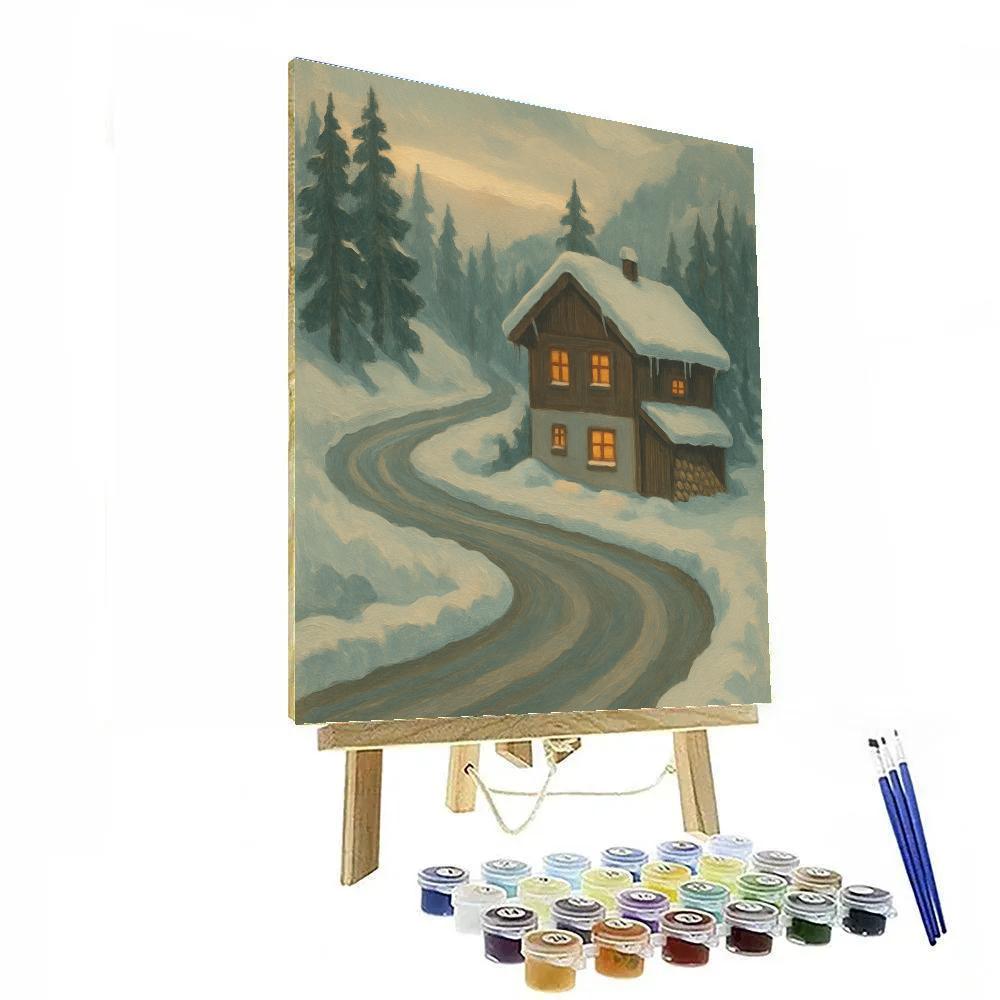 Chalet Window Glow At Snowy Switchback Road Numbered painting kits
