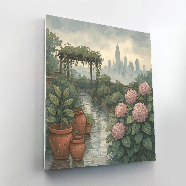 Rainy City Garden Overlook paint by number