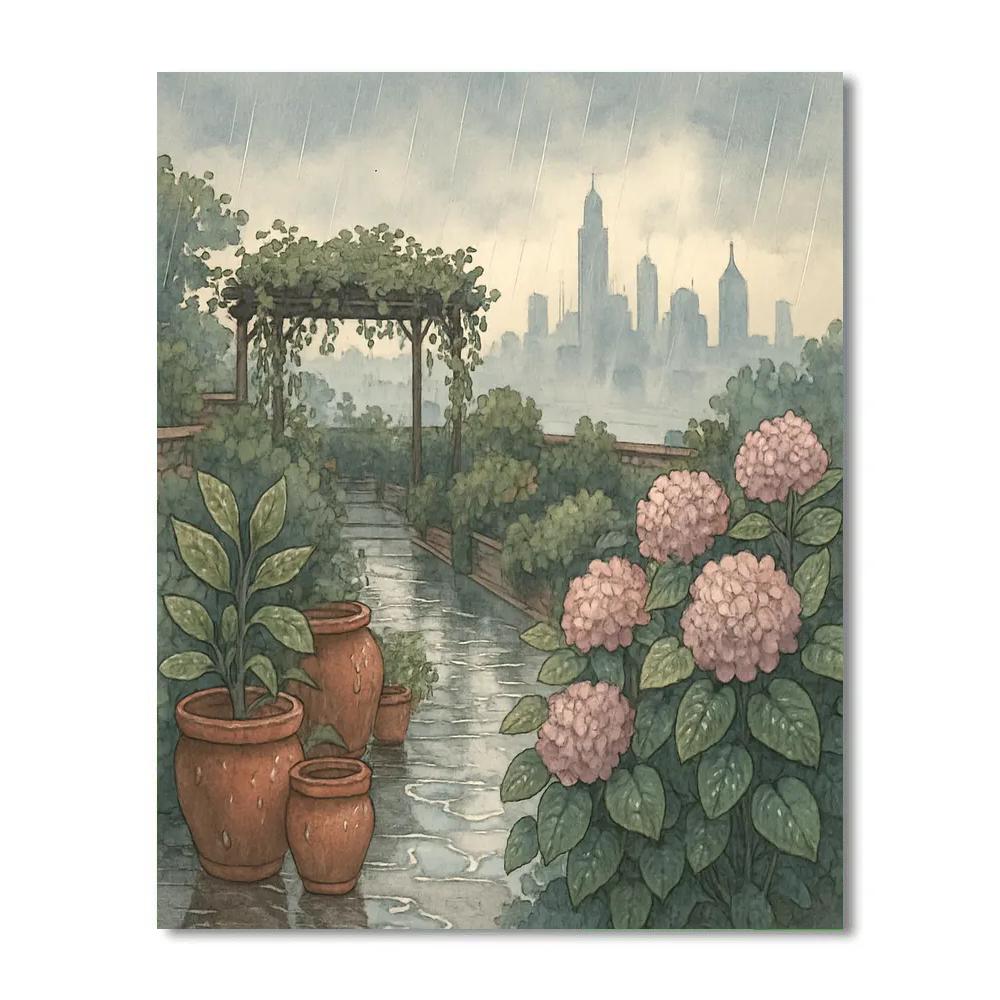 Rainy City Garden Overlook paint by number