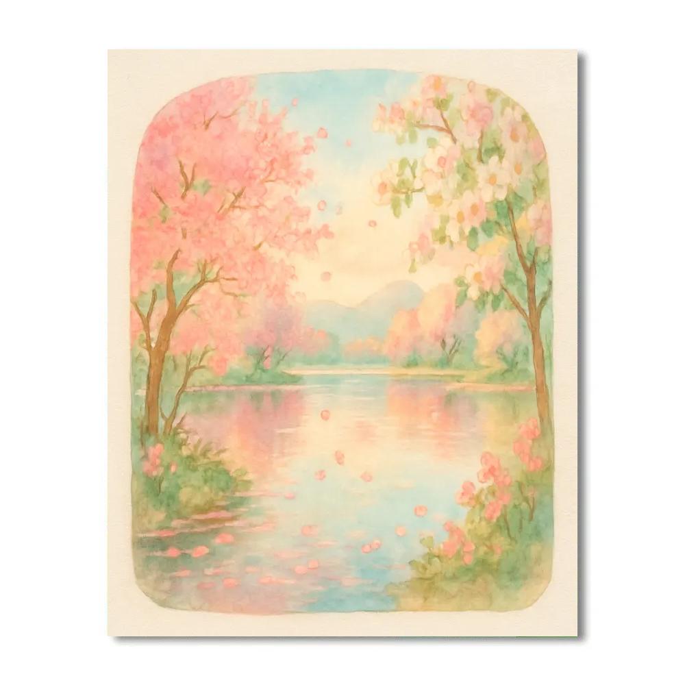Spring Blossoms On Mirror Lake paint by color