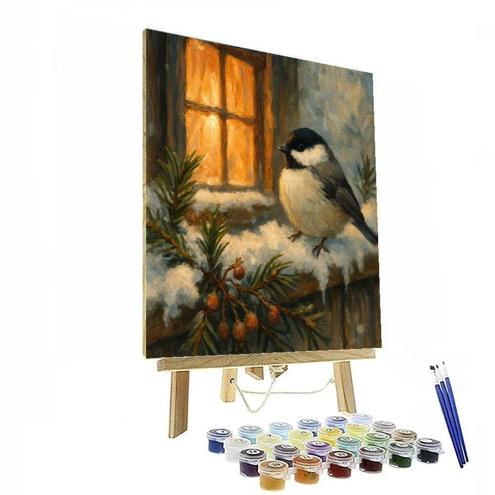 Warm Hearth Window And The Evening Chickadee painting number kit
