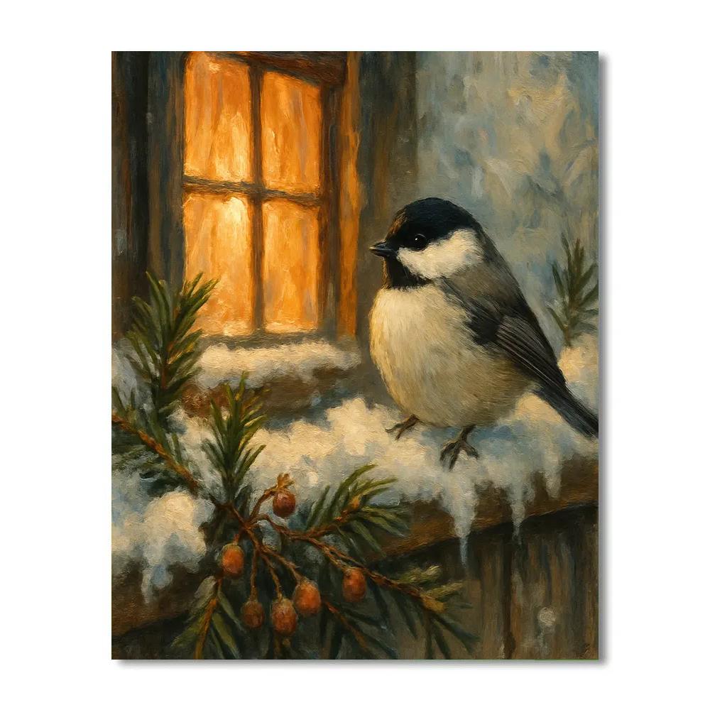 Warm Hearth Window And The Evening Chickadee painting number kit