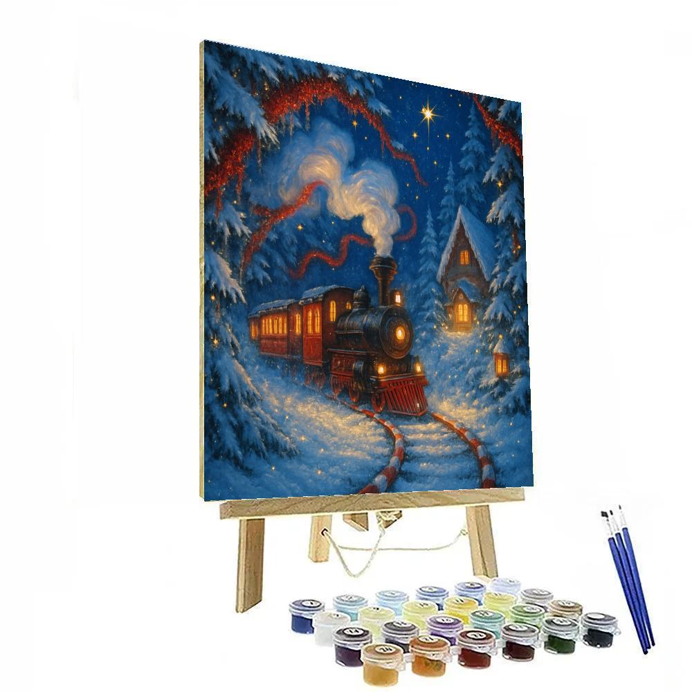 Peppermint Train Through Tinseled Pines Paint by numbers art