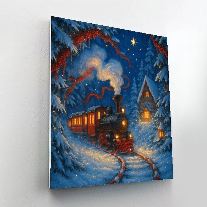 Peppermint Train Through Tinseled Pines Paint by numbers art
