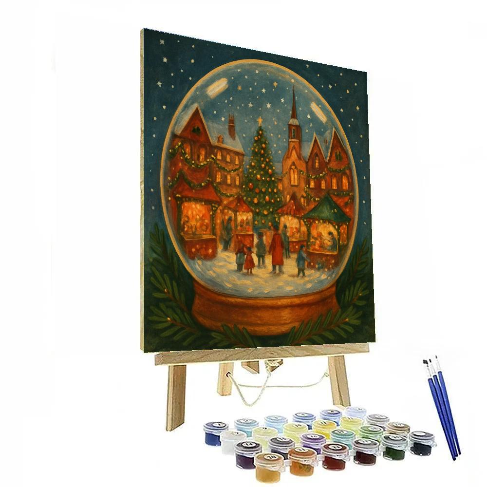 Moonlit Snow Globe Town Square paint by numbers