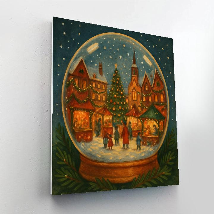 Moonlit Snow Globe Town Square paint by numbers