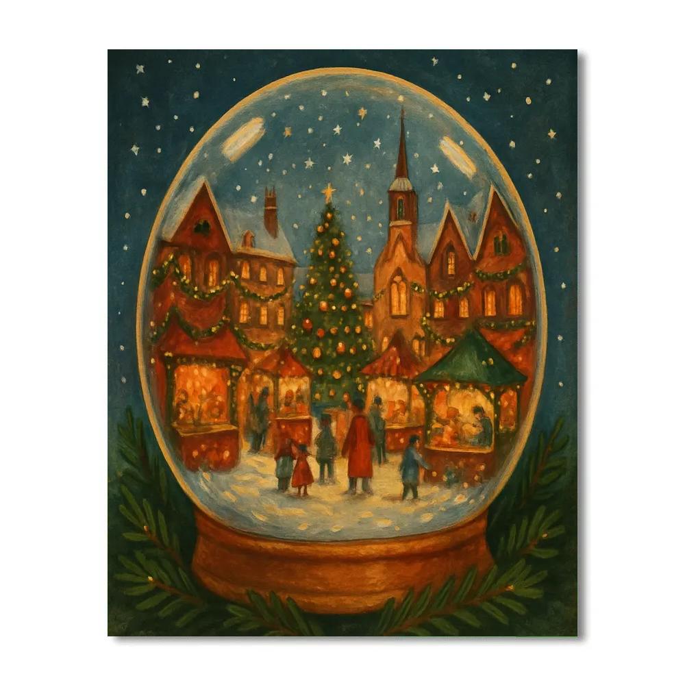 Moonlit Snow Globe Town Square paint by numbers