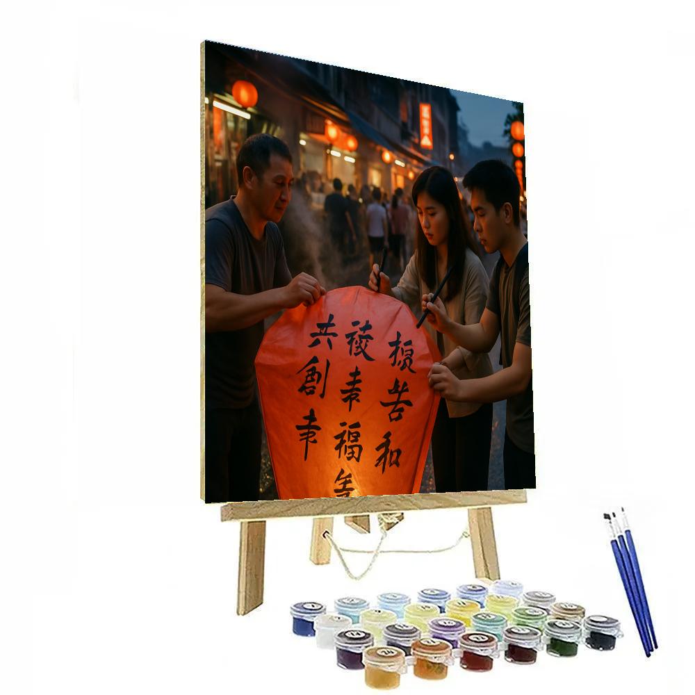 Pingxi Sky Lantern Street In Taiwan painting number kit