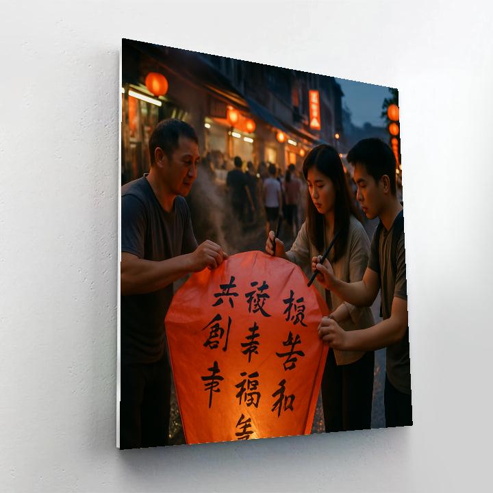 Pingxi Sky Lantern Street In Taiwan painting number kit