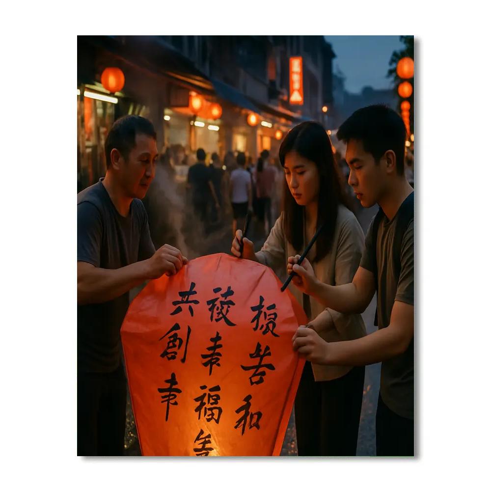 Pingxi Sky Lantern Street In Taiwan painting number kit