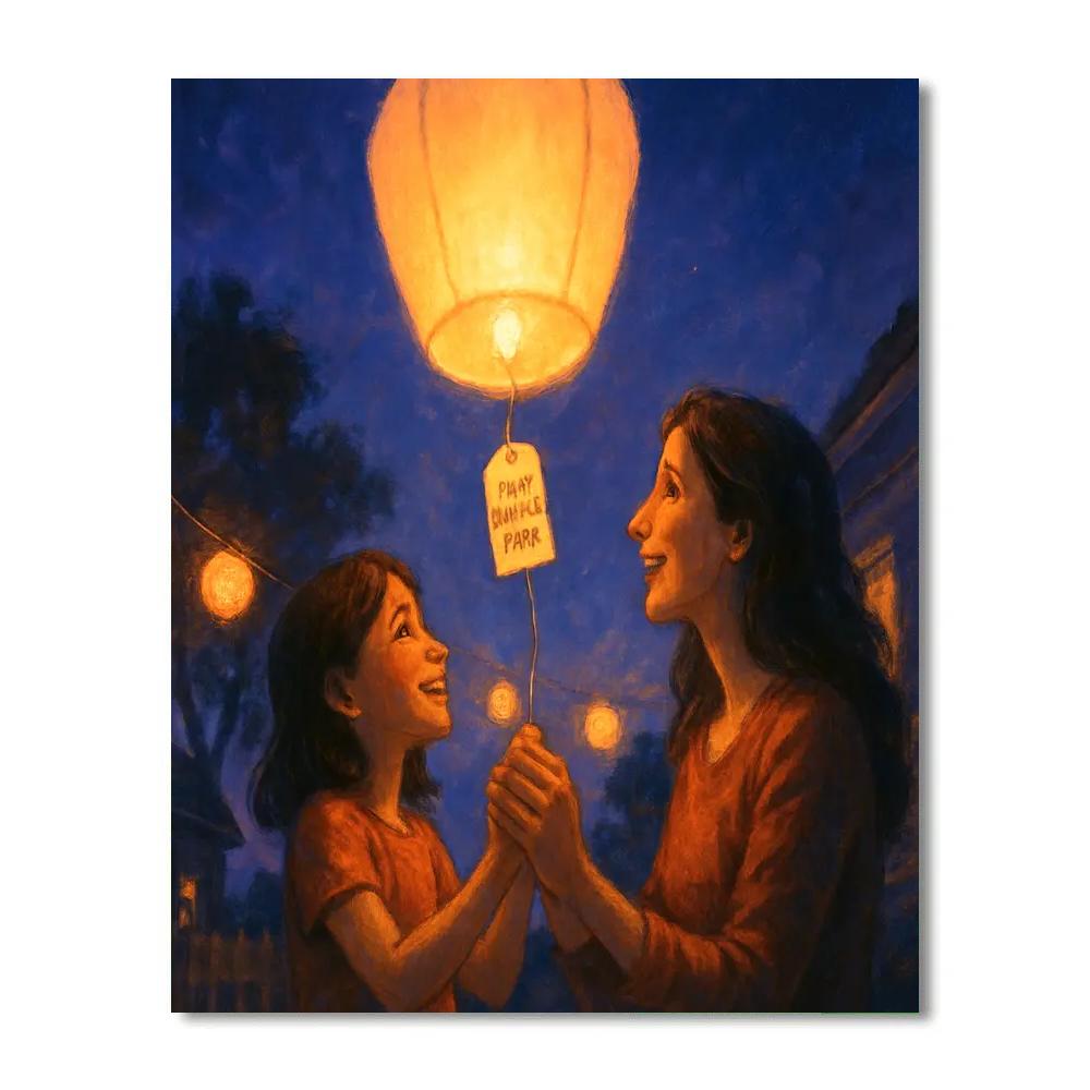 Lantern Release In Backyard Twilight paint by number