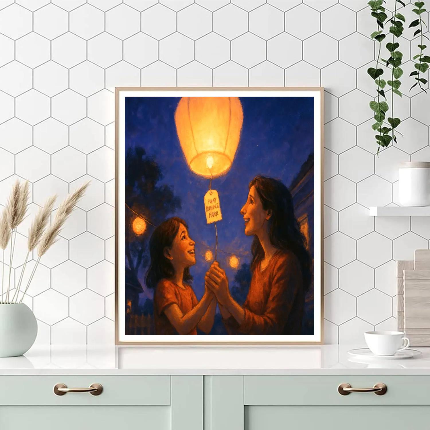 Lantern Release In Backyard Twilight paint by number