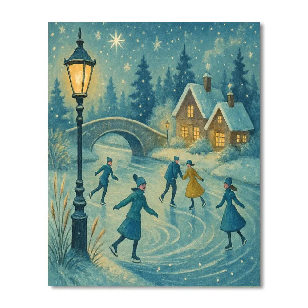 Skaters At The Riverbend Lantern Trail paint by number