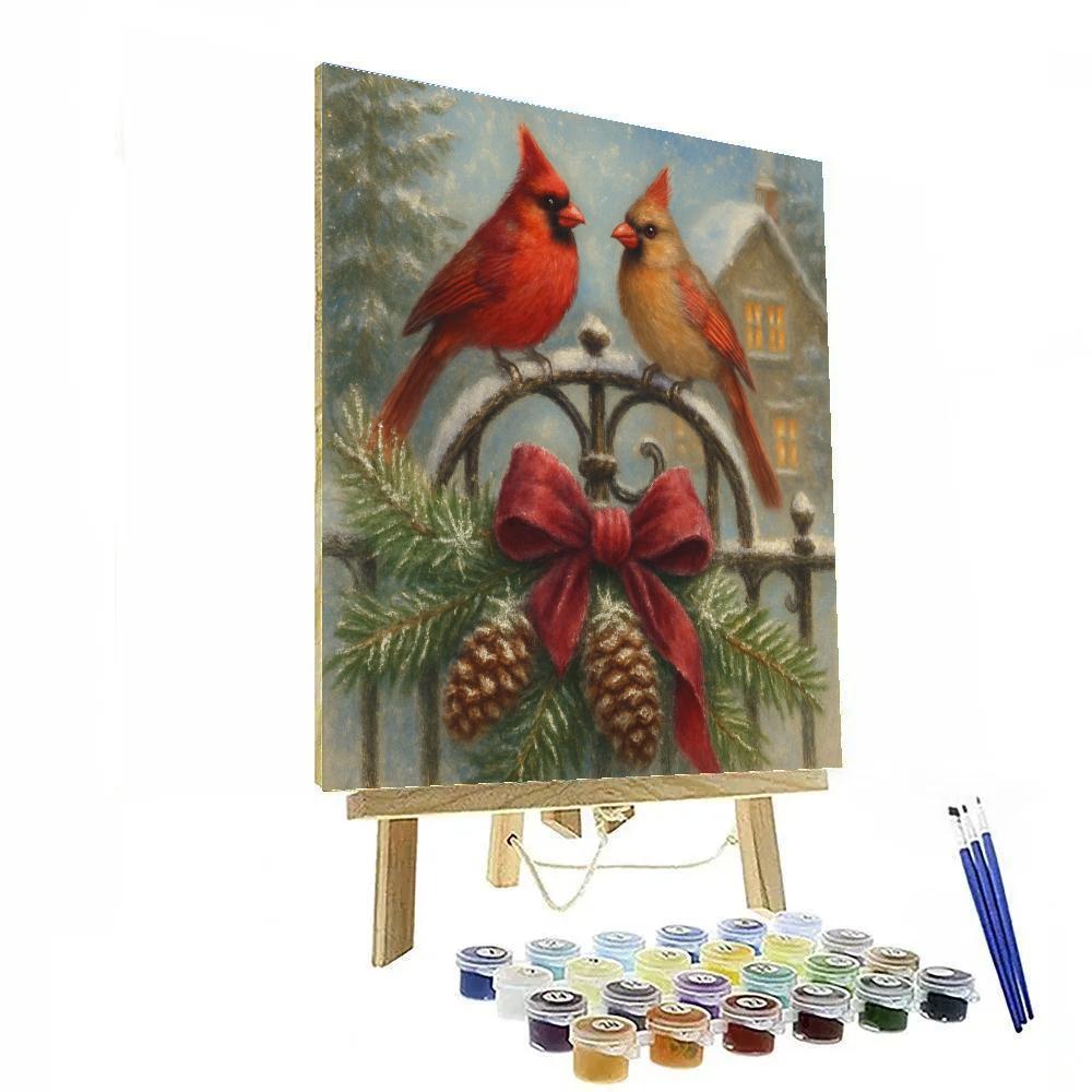 Cardinals On The Evergreen Gate Numbered painting kits