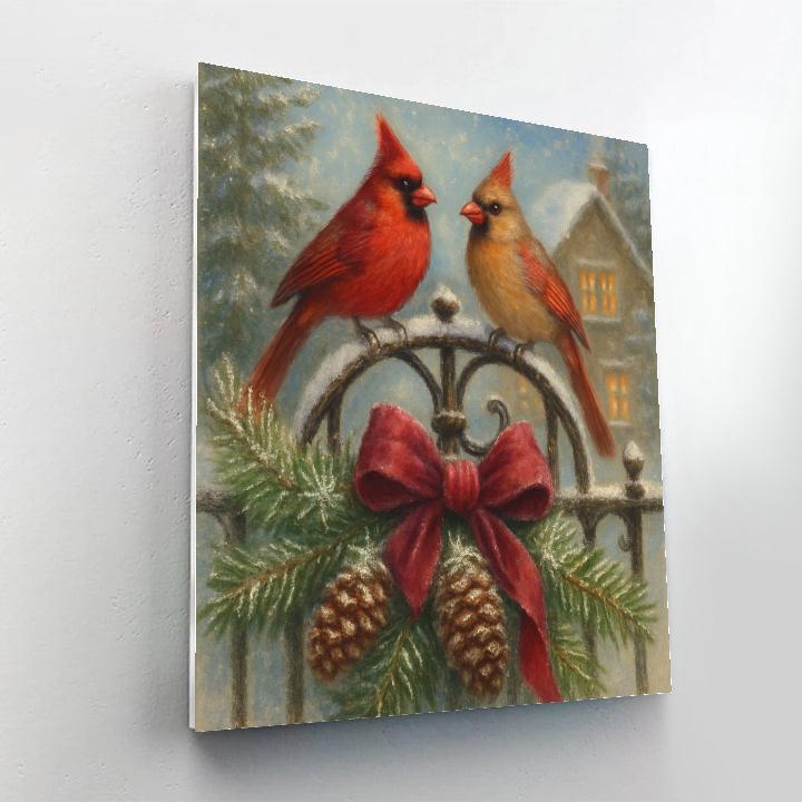 Cardinals On The Evergreen Gate Numbered painting kits