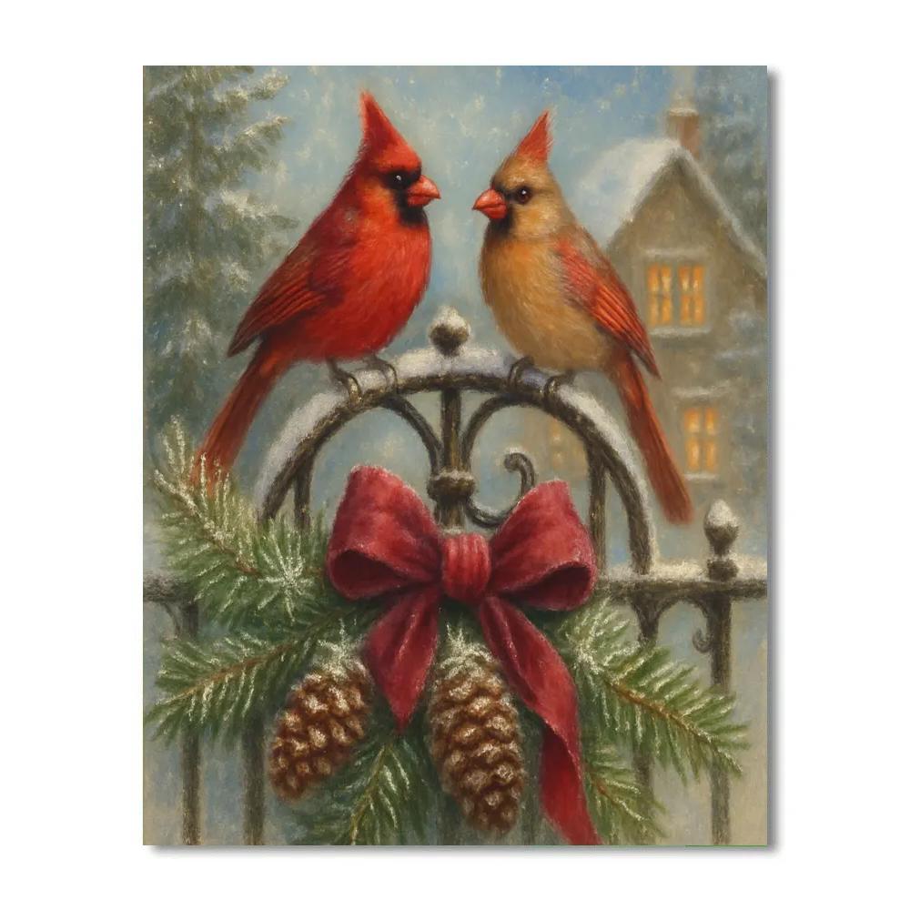 Cardinals On The Evergreen Gate Numbered painting kits