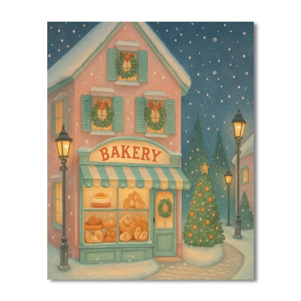Starlit Bakery At The Snowy Fork Number painting