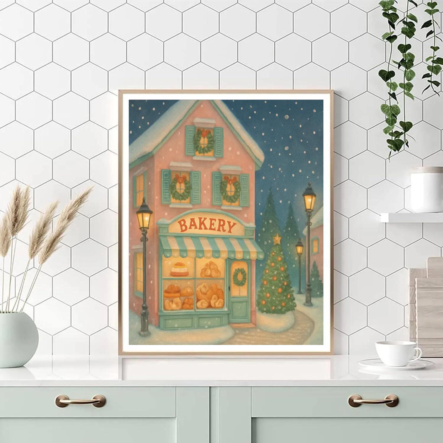 Starlit Bakery At The Snowy Fork Number painting