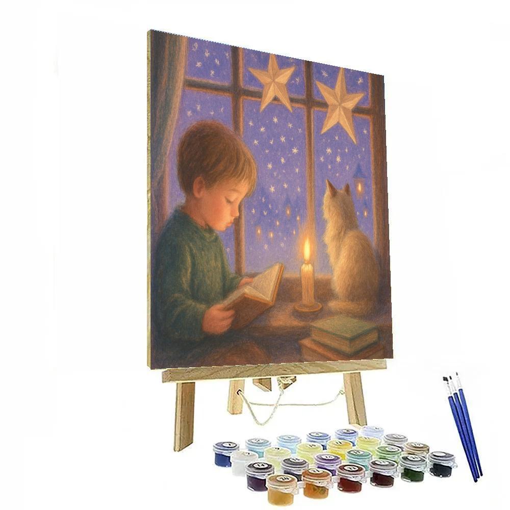 Cozy Window Reading With Snowcat paint by number