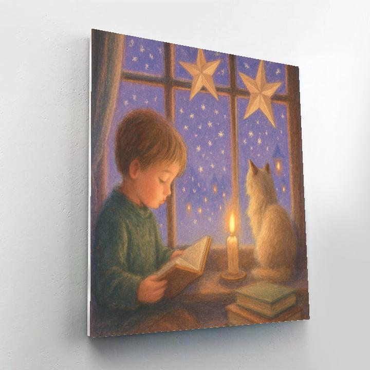 Cozy Window Reading With Snowcat paint by number