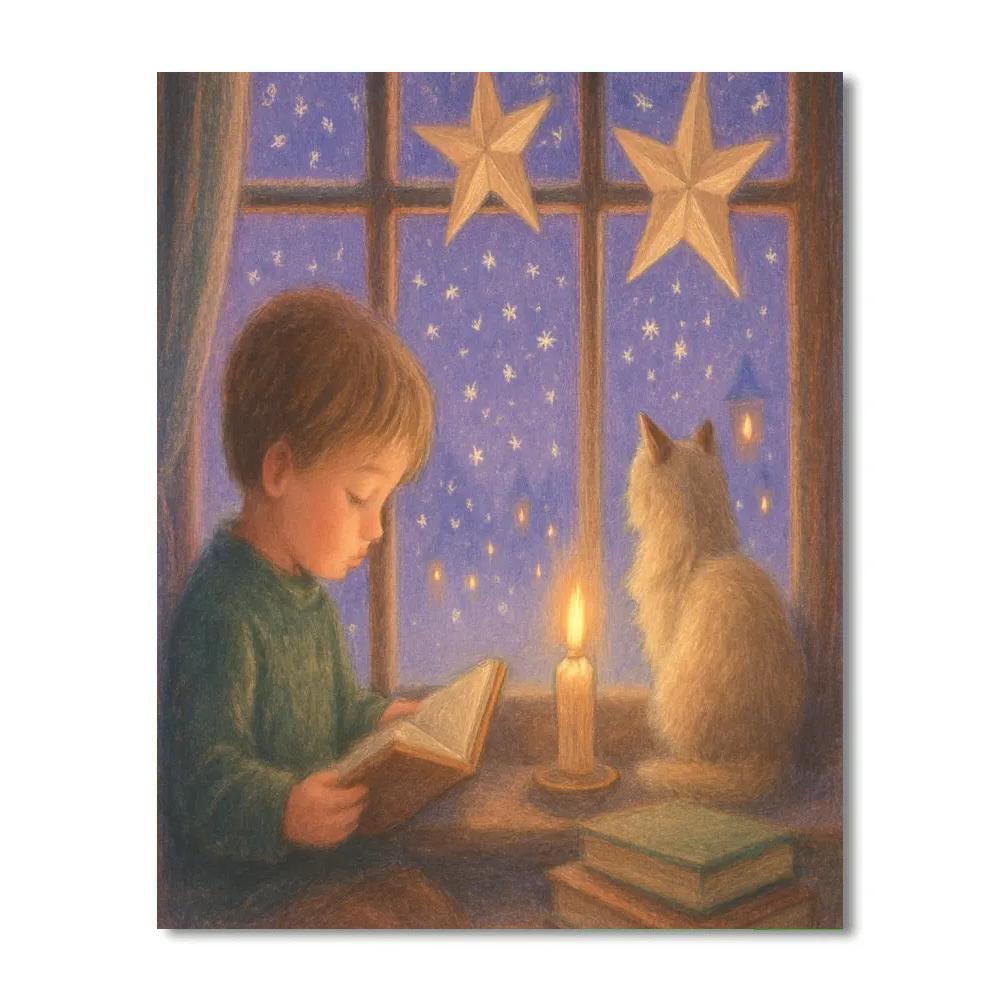 Cozy Window Reading With Snowcat paint by number