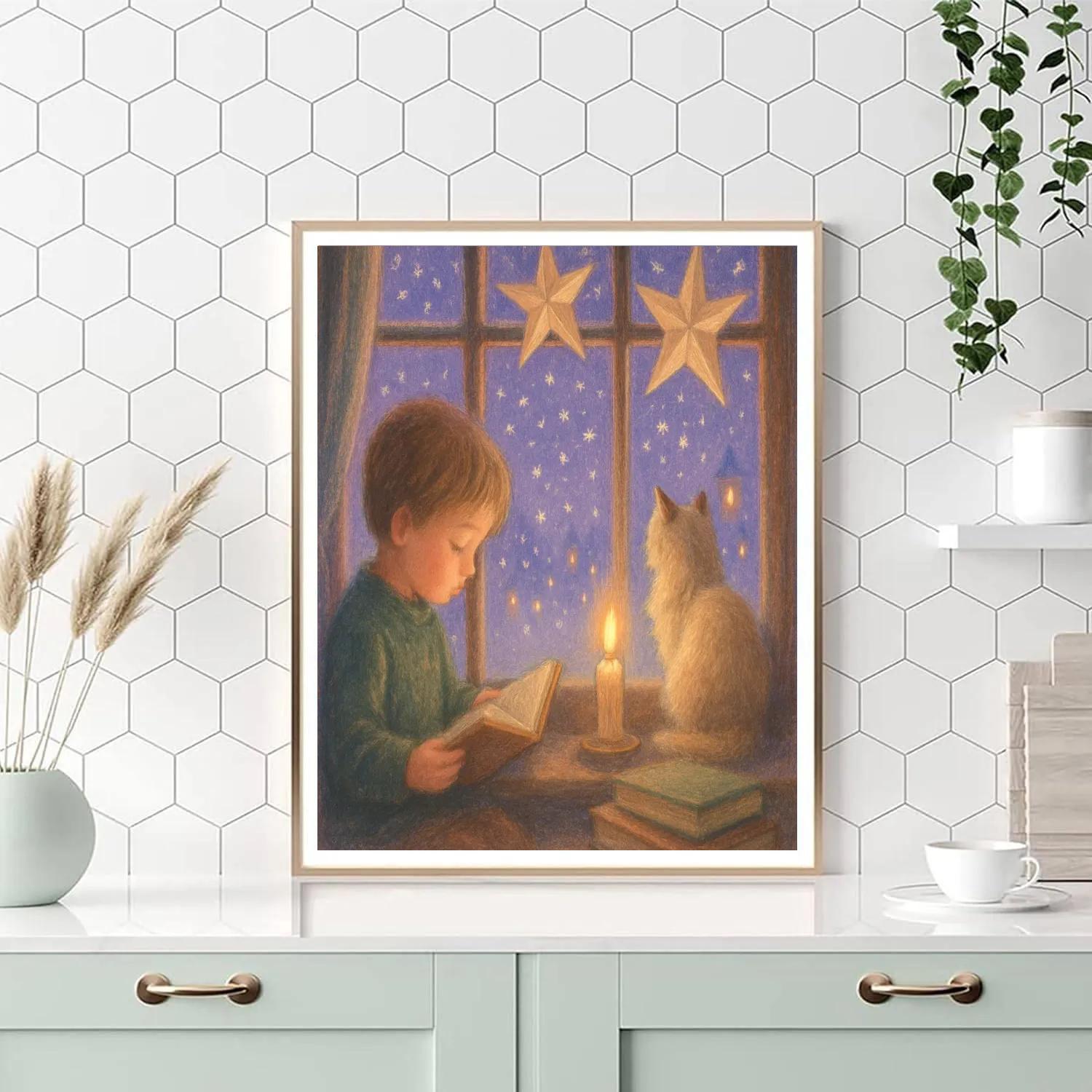 Cozy Window Reading With Snowcat paint by number