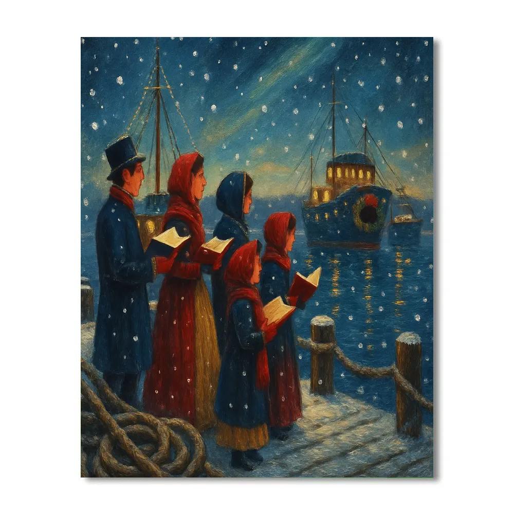 Harbor Carolers And The Winter Fleet paint by numbers